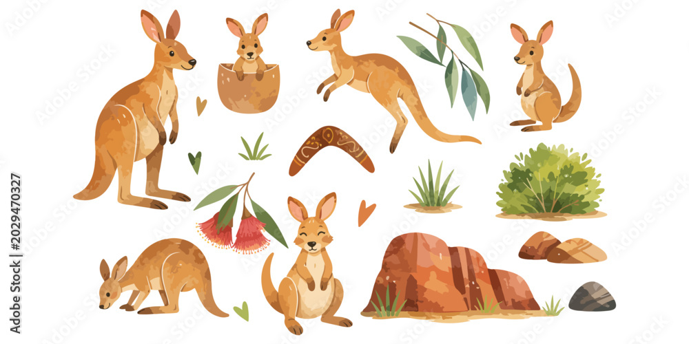 Fototapeta premium watercolor kangaroo collection