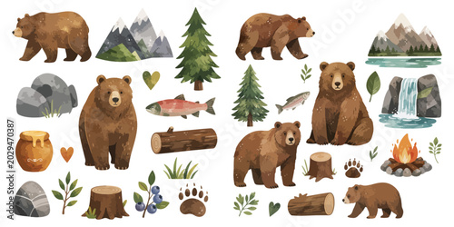 Foto watercolor grizzly bear  collection