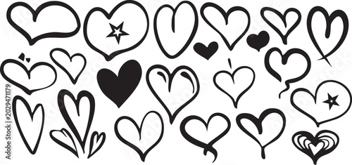 Tableau sur toile Hand Drawn Heart Doodle Collection Set for Valentine Day Wedding and Romantic De