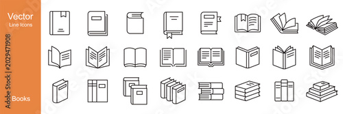 Books Icons - Vector Line Icons. Editable Stroke. Vector Graphic
