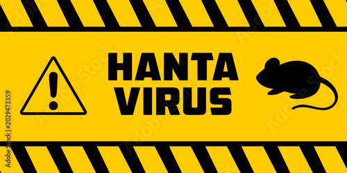 Canvastavla Warning sign for hanta virus with a rodent silhouette on yellow.