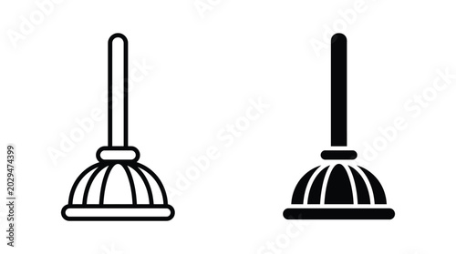 Konstfotografi Plunger icon set, outline and solid style vector illustration of a toilet plunge