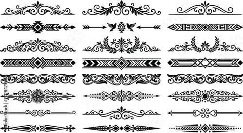 Gothic borders separator lines. Collection of ornamental text dividers and decorative borders commonly used for page decoration and design