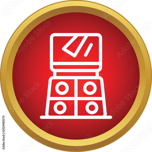 Obraz na plátně Science fiction alien dalek robot symbol on a red background with golden frame