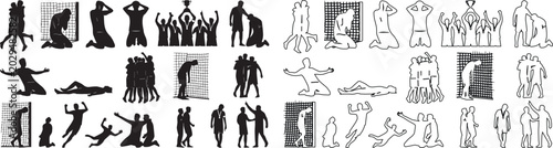Tableau sur toile Depressed people silhouettes set, sad person crying and grieving vector icons, l