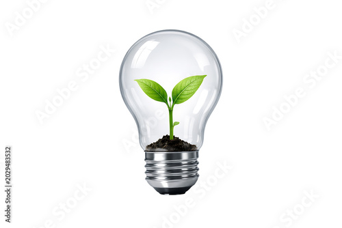 Eco Friendly Energy Concept with Young Sprout Inside Glass Light Bulb Isolated on Transparent Background for Environmental Awareness Campaign
