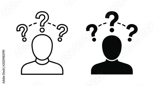 Photos Confused person vector icon isolated on white Black and white outline line art a