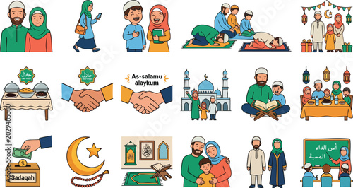 Islamic Icon Set Vector Illustration - Traditional Muslim Religious Symbols and Elements Collection