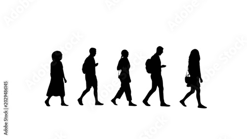 Silhouettes of People Walking with Smartphones and Bags in Urban Setting