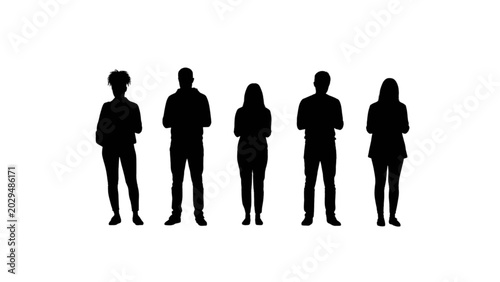 Silhouettes of Diverse Business People Standing with Arms Crossed in a Line
