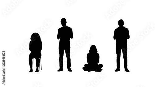 Silhouettes of People in Different Poses and Positions on White Background