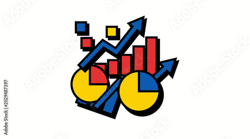Business data visualization with colorful bar and pie charts