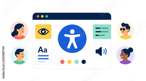 Central human figure icon within web accessibility interface.