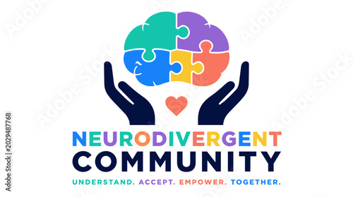 Neurodivergent Community Logo Puzzle Brain Hands.