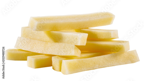 Raw potato fries cut into thick sticks