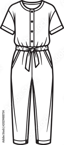 Jumpsuit icon outline vector illustration for fashion apparel design element isolated on white background.