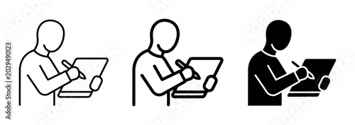 Foto Person Writing Icon Set, Stylized Figures Sketching and Taking Notes, Minimalist