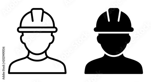Construction Worker Icons, Safety Helmet Person Silhouettes, Industrial Laborer Symbols, Professional Headwear Graphics