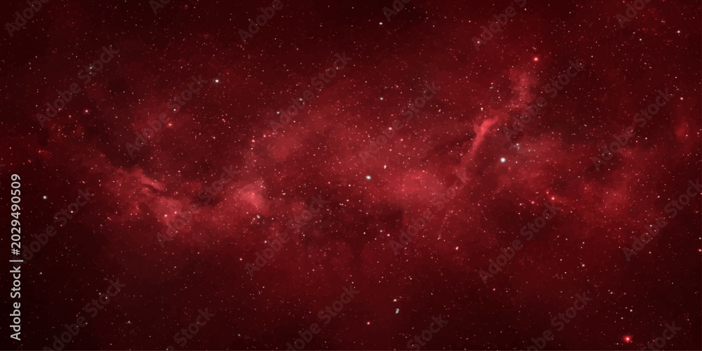 Fototapeta premium An abstract red and black grunge background evokes a deep space galaxy nebula filled with bright stars and cosmic light across a dark fantasy universe
