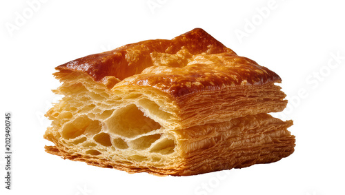 Bild auf Leinwand Golden brown flaky puff pastry layers