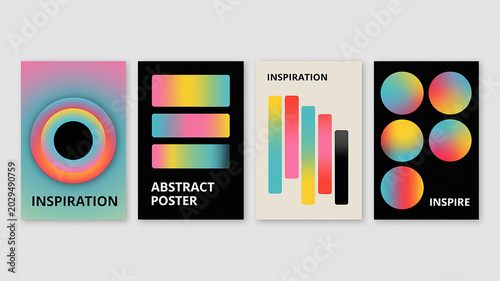 A set of four modern abstract digital art posters arranged horizontally
