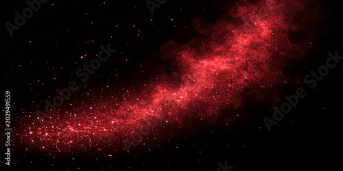 Abstract dark red space background with a bright galaxy nebula and stars in the night sky cosmos universe