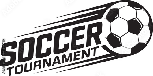 Bilde på lerret Dynamic soccer tournament logo with flying football, speed lines and bold typogr