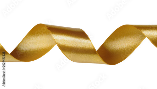 фотографія Shiny golden satin ribbon curled in waves