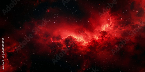 Fire explosion in deep space cosmic nebula background with red flames, stars, galaxy light, and sci-fi universe texture