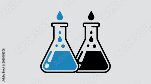 Foto two erlenmeyer flasks with liquid flat vector illustration on a light gray backg