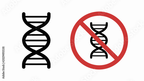 Canvas Print dna helix illustration with prohibition symbol black and red on white background