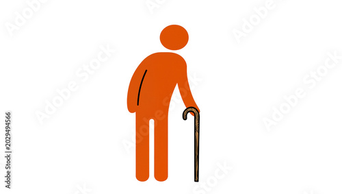 Orange elderly man pictogram with cane