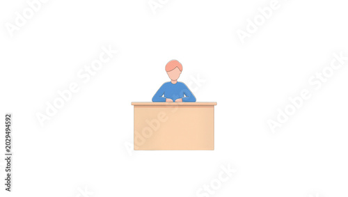 Student sitting at desk front view, simple flat design