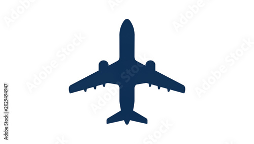 Dark blue airplane silhouette with wings and engines