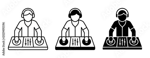 Photography DJ Icon Set, Music Performance, Entertainment, Audio Mixer, Headphones, Vector G