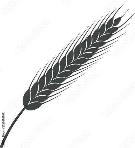 Black silhouette icon of a single wheat ear stalk for organic farming and agricultural design projects