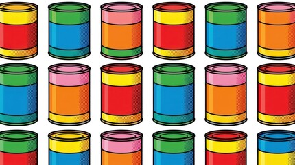 Fototapete Aquarell-Muster-Set 1 Colorful Pop Art Paint Cans Seamless Pattern  © BloomPix