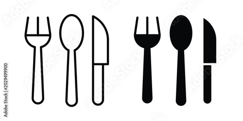 Foto Knife, fork and spoon icon vector symbol in black filled and stroke style