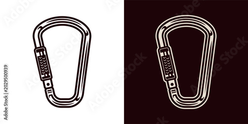 Detailed spring hook or carabiner two styles, decorative vector illustration for tools, survival, and adventure branding