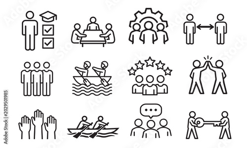 Minimalist Teamwork & Innovation Icon Set
