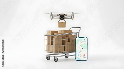 Autonomous Drone Delivery Service Concept with Shopping Cart and Smartphone Tracking App