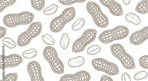 Photos Seamless Hand Drawn Peanut Pattern Background with Organic Nut Shell Illustratio