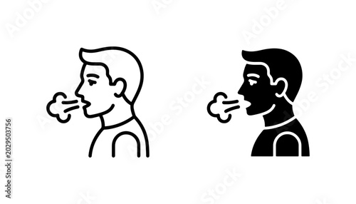 Fotografía Breathing icon set, man exhaling air, respiratory health vector icons