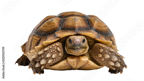 Valokuva African Spurred Tortoise with detailed shell and scaly legs