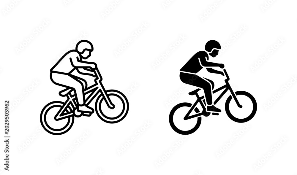 Obraz premium BMX rider icons, extreme mountain bike stunts, cyclist vector set