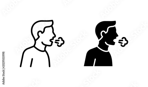 Bild auf Leinwand Coughing man line icon set, sick person breathing, flu symptoms vector