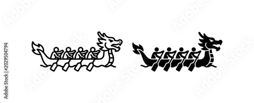 Fotografie Dragon Boat Race Icons, Team Rowing Vector Graphics, Sport Competition