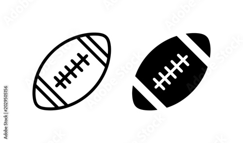 American football icon set, black rugby ball vector, sports equipment icons
