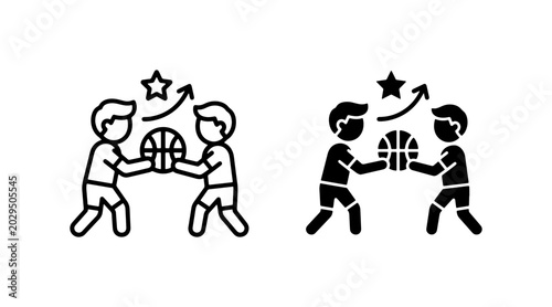 Bild auf Leinwand Basketball Teamwork Icons: Two Players Passing Ball, Sports Competition, Team Sp