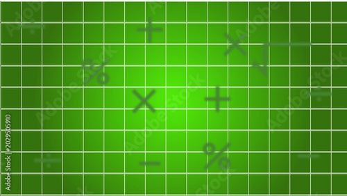 Photos Mathematics vector background with green grid and colorful arithmetic symbols pl